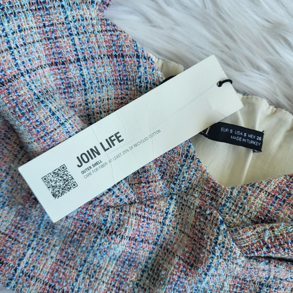 Zara White and Blue Pink Tweed Cropped Bralette Size Small Summer top NWT - Picture 6 of 10